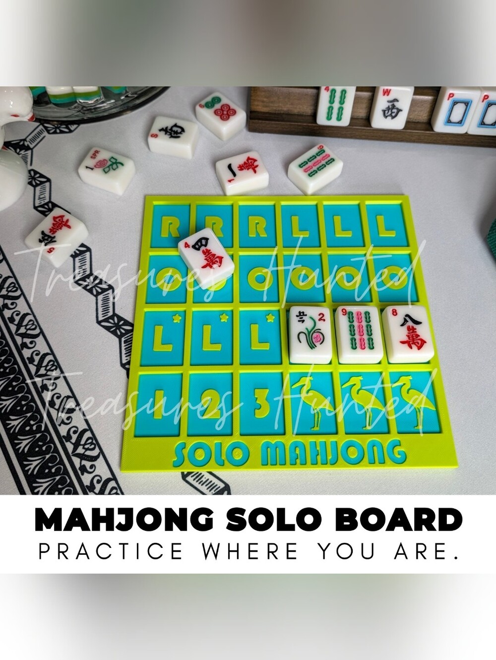 Solo Mahjong Travel Game Board in Teal and Lime